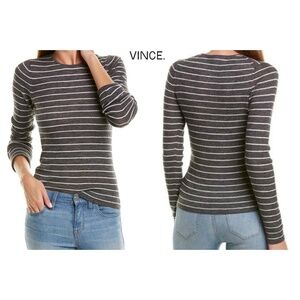 VINCE NWT CREW NECK 100% WOOL STRIPED HEATHER CARBON/OFF WHITE SWEATER. SIZE S